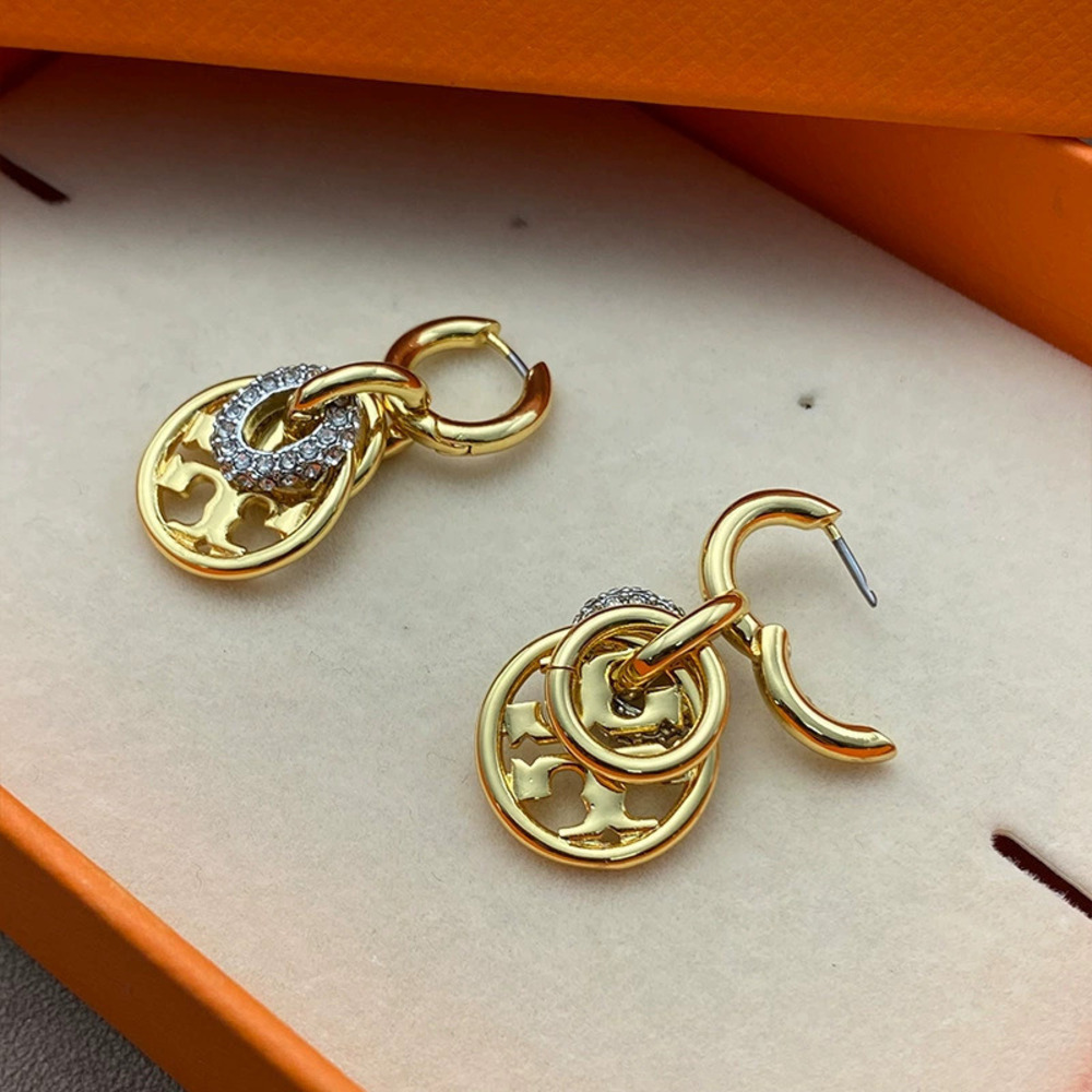 Tory Burch Gold Double Interlocking Crystal Rhinestone - Picture 2 of 6